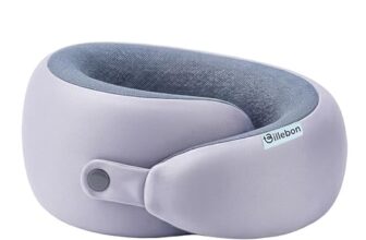 Billebon Memory Foam Neck Pillow with Cooling Gel, Snake Shape Travel Pillow with Snap Button, Neck Rest for Travelling & Flight Travel, Ergonomic Support for Comfort & Pain Relief (Grey)
