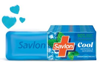 ITC Savlon Cool Bathing Soap Bar 600g (120g Pack of 5) | 99.9% Germ Protection | Cool Menthol | Natural Origin Glycerin | Soft Moisturized Skin | Women & Men | All Skin Types | Value Family Pack