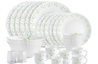 Cello Dazzle Series Tropical Lagoon Opalware Dinner Set | 28Pcs | White | Microwave & Dishwasher Safe | Light-Weight & Durable | Chip & Scratch Resistant | Best for Special Occasion & Gifting Purpose
