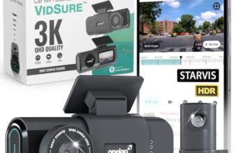 Onelap Vidsure™ (2026 Sony STARVIS IMX335) – 3K UpScaled to 4K Dashcam for Car | Front and Rear | 5MP 3840p QHD Front | 5.8Ghz WiFi | 2MP 1080p FHD Rear | HDR |1.47″ LCD | Dual Port Charger
