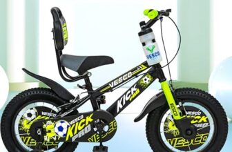 VESCO Kick Pro 14 T Kids Cycle with Balance Wheel & Back Rest Seat/Water Bottle | Rigid Fork, Frame 9 Inch | Ideal for 3 to 5 Years Boys & Girls (Green)