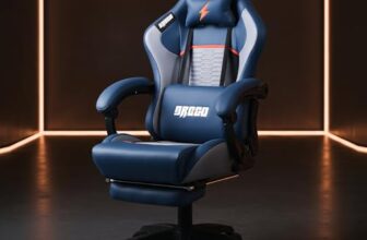 BAYBEE Drogo Multi-Purpose Ergonomic Gaming Chair with 7 Way Adjustable Seat, Head & USB Massager, PU Leather Lumbar Pillow Home & Office Chair with Full Reclining Back Footrest (Racer Blue)