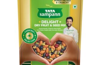 Tata Sampann Delight Dry Fruit & Seed Mix | Power Packed & Crunchy Snack | Trail Mix | High in Protein & Dietary Fibre | Rich in Magnesium | Source of Phosphorus | 200g | Roasted Almonds, Cranberries, Black Raisins, Green Raisins, Pumpkin Seeds, Flax Seeds & Chia Seeds