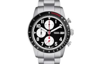Fossil Men Sport Tourer Silver Quartz Stainless Steel Chronograph Watch Fs6045, Black Dial, Silver Band