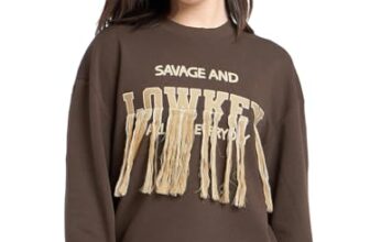 Bewakoof Women’s Embroidered Oversized Fit Full Sleeve Round Neck Cotton Blend Sweatshirt_682781_Brown_M