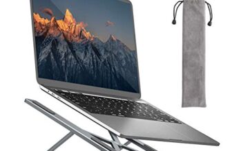 BY4U Laptop Tabletop Stand for Desk, Portable Adjustable Height Foldable Non-Slip Aluminum MacBook Computer Riser, 9 Angles Anti-Slip Compatible With 7-17 Inch Laptops (Grey)