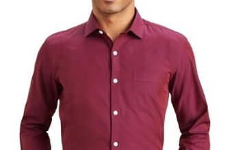 Amazon Brand – Symbol Men’s Cotton Rich Formal Shirt | Plain | Full Sleeve – Regular Fit (Available in Plus Size) (Navy/Maroon_48)