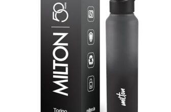 MILTON Torino 1000 Stainless Steel Water Bottle, Leakproof Lid, Single Walled, ISI Certified I For School, Office, Gym I 980 ml, Grey & Black