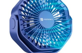 Portronics Chill On, Mini Type-C Powered Table & Hanging Fan, 360° Rotation, 3-Speeds, Upto 5000 RPM, BLDC Motor, One Button Control, Compact 3.5” Design with Loop for Desk, Home, Office & Travel