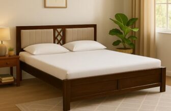 EXCEL International Solid Sheesham Wood Queen Size Bed Without Storage | Wooden Double Bed & Upholstered Cushined Headboard for Bedroom | Rosewood, Provincial Teak Finish