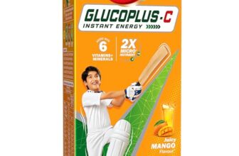 Dabur Glucoplus C Instant Powder Energy Glucose (Mango Flavour) – 1kg | Replenishes Energy with 6 Added Vitamins and Minerals | 20% More Glucose In Every Sip | Vitamin C and Zinc Helps Boost Immunity | Calcium, Phosphorus and Vitamin K Support Bone Health