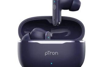 pTron Bassbuds Eon in-Ear TWS Earbuds w/ 13mm Drivers, 45Hrs Playtime, Dual HD Mic & TruTalk AI-ENC Calls, Custom EQ, Mobile App, Bluetooth v6.0 Headphones,Voice Assist., Type C Charging & IPX5 (Blue)