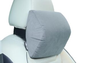 CareFoam Ultimate Memory Foam Car Neck Rest Pillow, Comfortable Rides, Superior Neck Support Cushion, Relieves Neck Pain, Grey Velvet Cover | 14 x11 x5 Inch | Small Pack of 2