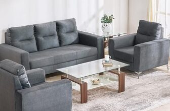 Home Centre | Helios Vive | 5 Seater | Fabric|Solid Wood | Sofa Sets | Grey | Sofa Set 3+1+1 | 1 Year Warranty