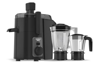 Havells Hexo 950 Watt Juicer Mixer Grinder | Copper Motor with Double Ball Bearing | 2 Jars (Polycarbonate & SS) | 22000 RPM | 100 Min Continuous Run | Metal Teeth Coupler | (Black & Silver)