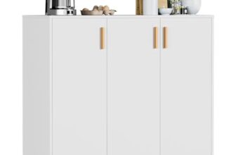 Spyder Craft Engineered Wood Buffet Cabinet with Storage – Accent Storage Cabinet with Doors and Shelves – Sideboard Cabinet for, Living Room – White – 3-Door Storage Cabinet (105cm x 90cm x 35cm)