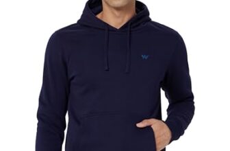 Wildcraft Men Sierra Solid Cotton Blend Hooded Casual Sweatshirt, Full Sleeve – Regular fit, Navy Blue, Large