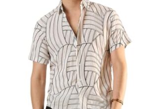 Modeve Men’s Half Sleeve Regular Fit Shirt – Ideal Summer Casual Wear- White-L