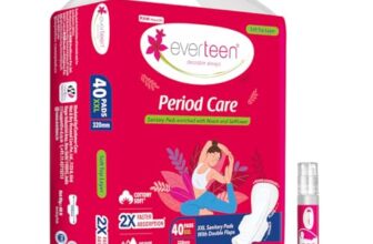 Everteen Combo 40 Xxl Soft Neem Safflower Sanitary Pads For Women With Free Menstrual Period Pain Relief Cramps Roll-On