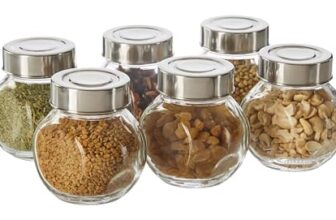Amazon Brand – Solimo Glass Transparent Storage Jar with Steel Cap for Pickles, Spices | BPA Free | Set of 6 | 200 ml