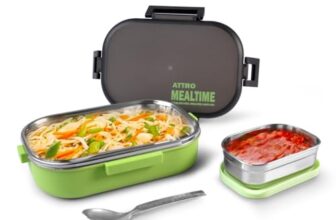 Attro Meal Time Stainless Steel Insulated Lunch Box with Small Container Airtight Leak-Proof Perfect for Office, School, Picnic, 800 ml – Green