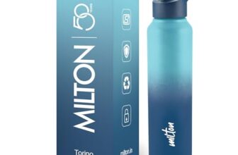 MILTON Torino 1000 Stainless Steel Water Bottle, Leakproof Lid, Single Walled, ISI Certified I For School, Office, Gym I 980 ml, Light Blue & Dark Blue