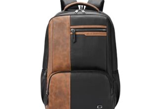 Gear Vintage 4 19″/28L Anti Theft Faux Leather Medium Water Resistant 4 Compartment Laptop Backpack/Casual Backpack/Daypack/Travel Backpack/College Bag For Men/Women(Black-Tan)