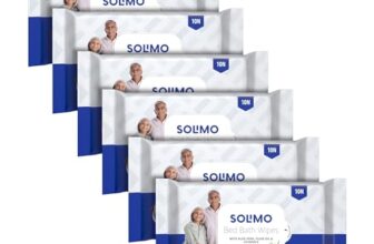 Amazon Brand – Solimo Adult Bed Bath Wipes | Count 60 | 10 Wipes x 6 Packs | With Aloe Vera, Olive Oil & Vitamin E | Advanced Germ Protection | pH Balanced | Alcohol & Parabens Free