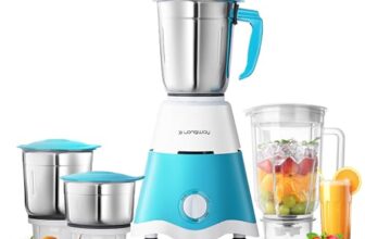 Longway Super Dlx Juicer Mixer Grinder | Up to 750W Max Output Powerful Motor | 4 Jars for Grinding, Mixing, Juicing | 2 Year Warranty | Blue & White