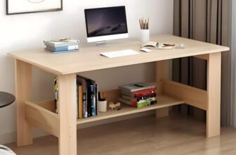 MATTERHORN Engineered Wood Office Table, Work from Home Table with Shelf for Storage (DIY, 900 x 500 x 800 cm, (RMOOT-10001 Almond Beige)