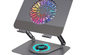 ZEBRONICS NS4000 PRO Rotatable Laptop Metal Stand, Upto 17 inch, 360° Fidget Rotation, Foldable, Multi Angle Adjustment, Type C Detachable RGB Magnetic Fan, Anti-Slip Silicone Pads, Carbon Steel Body