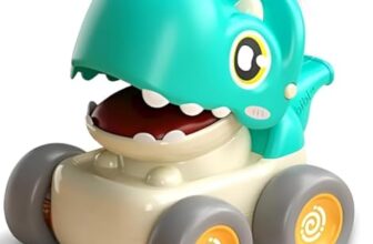 ToyBharat Press n go Dino Cars with Whistle Music for Toddlers, Friction-Powered Dino Cars, Mini Press & Go Vehicles, Montessori Educational Toy for Boys & Girls