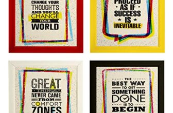 Indianara Set of 4 Motivational Quotes Paintings in Red Yellow Black White Frames (2120) without glass 9.5 x 9.5 inch each