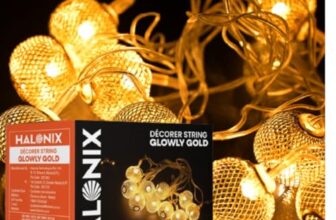 Halonix Decorer Glowly Gold 15 Bright Led String Light | Diwali Light | Christmas Light | Wedding Light | Festive Lights for Home Decoration (Warm White, 4 Meters)