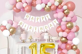 Mystic Toy Store 15th Birthday Decoration Items for Pink and White Theme Combination for Girls| 50 Pcs Pink White Gold Rose Gold Balloon| White Birthday Banner| Balloon Pump| Arch Tape| Glue Dots