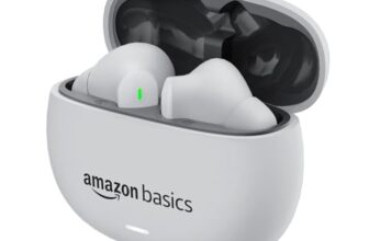 amazon basics True Wireless in-Ear Earbuds with Mic, Low-Latency Gaming Mode, Touch Control, IPX5 Water-Resistance, Bluetooth 5.3, Up to 60 Hours Play Time, Voice Assistance and Fast Charging (White)