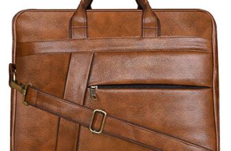 Etailista Faux Leather Laptop Bag – 16 Inch Stylish & Durable Design Office Briefcase with Shoulder Strap for Men & Women, Multi-Pocket Laptop Cover Messenger Bag for Business, Travel (Camel Brown)