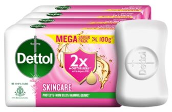Dettol Skincare Moisturizing Beauty Bathing Soap Bar with Argan Oil (400gm) | Softer Skin, 100gm, Pack of 4
