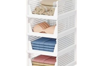 Sulfar Foldable Cupboard Organizer For Clothes – Stackable Closet Organizer For Wardrobe – For Shirt | Pants | Jeans – Plastic Cupboard Dress Racks For Clothes Storage (White) Pack of 4