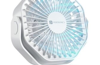 Portronics Chill On, Mini Type-C Powered Table & Hanging Fan, 360° Rotation, 3-Speeds, Upto 5000 RPM, BLDC Motor, One Button Control, Compact 3.25” Design with Loop for Desk, Home, Office & Travel