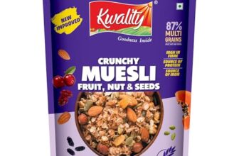 Kwality Muesli Fruit and Nut 500gram | 76% Multi Grains | No Maida | Natural Source of Vitamin & Iron | High in Protein & Fiber | Low Fat & Cholesterol | Healthy Food & Breakfast Cereal
