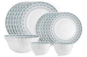 Cello Dazzle Series Celeste Opalware Dinner Set | 20Pcs | White | Service For 6 | Microwave & Dishwasher Safe | Light-Weight & Durable | Chip & Scratch Resistant | Best For Special Occassion & Gifting