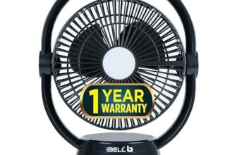 IBELL Portable Table Fan Rechargeable For Home, Mini Size, High Speed, With 2 LED Light Settings, 3 Speed Modes, USB Charging, High Speed (Black)