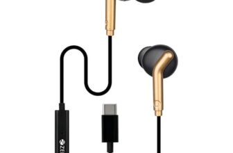 ZEBRONICS Type-C Wired Earphones, in-Line MIC, Deep Bass, 1.2m Cable, 10mm Neodymium Driver, Light Weight, in-Ear Design, Compatible with Mobile, Tablet, Laptop (Black + Gold)
