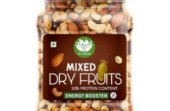 Go Vegan Healthy Nutmix 500gm, Dried Almonds, Black Raisins, Cashewnuts, Cranberries, Black Dates & Many More. (Jar Pack)
