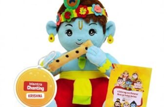 Panda’s Box Mantra Chanting Baby Krishna | As Seen on Shark Tank | Musical Soft Plush Toy | Non-Toxic, Safe|Best Birthday Gift for Newborn Kids (Boys, Girls) | Free Colouring Book | Medium 28 CM