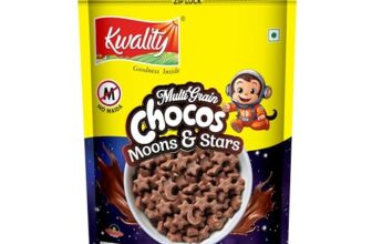 Kwality Multigrain Chocos Moons and Stars 375g | Delicious Breakfast Cereal for Kids | Fortified with Iron & Vitamins | Wholesome & Crunchy Snack