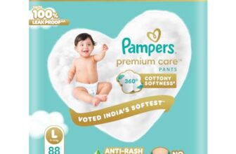 Pampers Premium Care Pant Style Baby Diapers | Large (L size) | 88 Count | Voted India’s Softest | All-in-1 with 360 Cottony Softness Diapers| 9-14kg