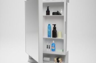 Amazon Basics Plastic Multipurpose, Wall-Mounted Storage Cabinet with Mirror, Small (White)