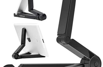 GIZGA ESSENTIALS Portable Tabletop Tablet Stand Mobile Holder, Desktop Stand, Cradle, Dock for iPad, Smartphone, Kindle, E-Reader, Fully Foldable, Adjustable Angle, Anti-Slip Pads, Black